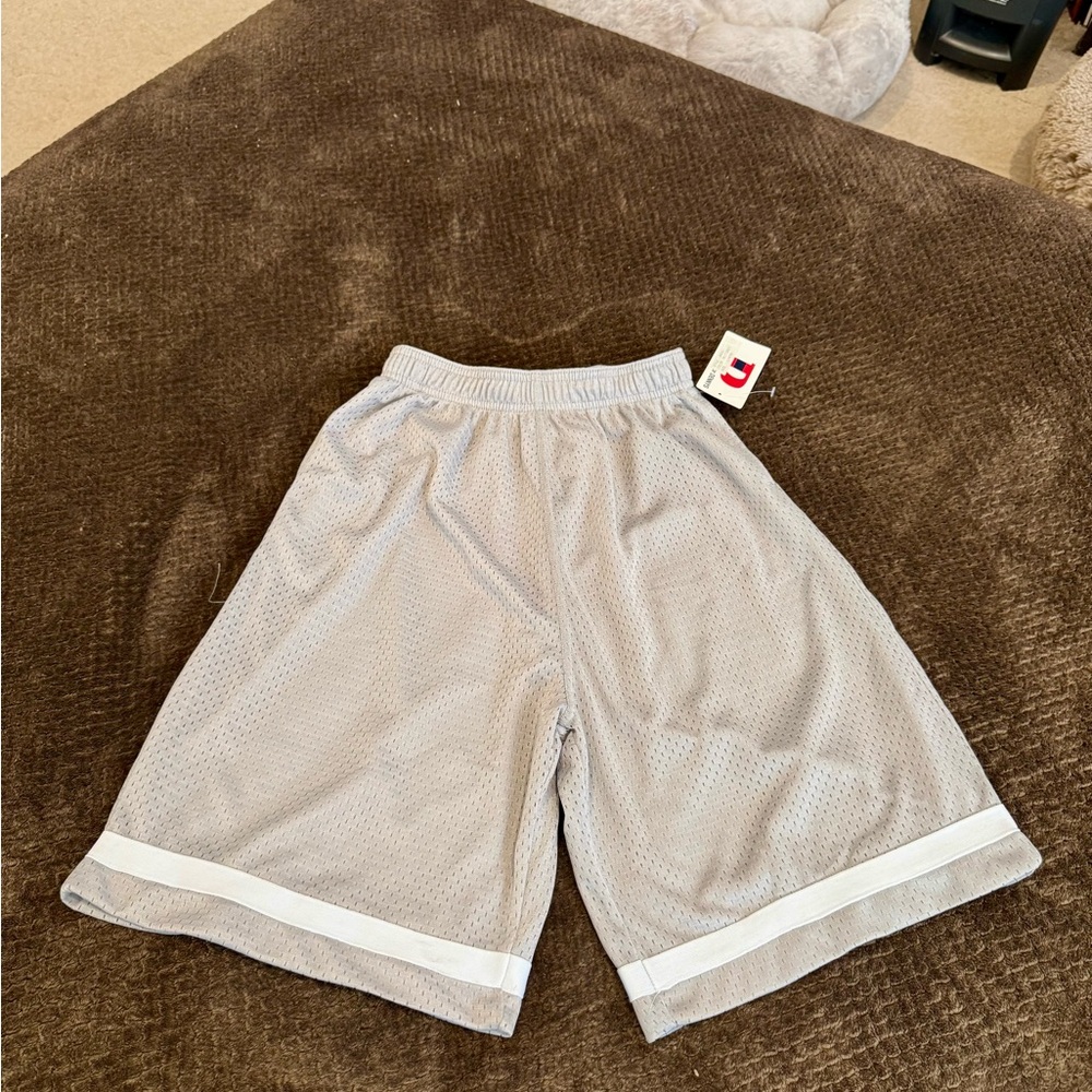 Denny’s Boys Gray Mesh Athletic Shorts with White Trim Large (14/16)